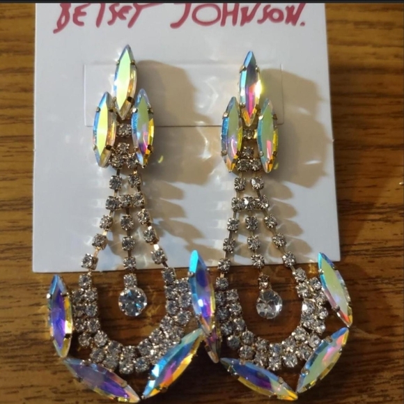 Betsey Johnson Gold and Silver Crystal Drop Earrings - Picture 1 of 1